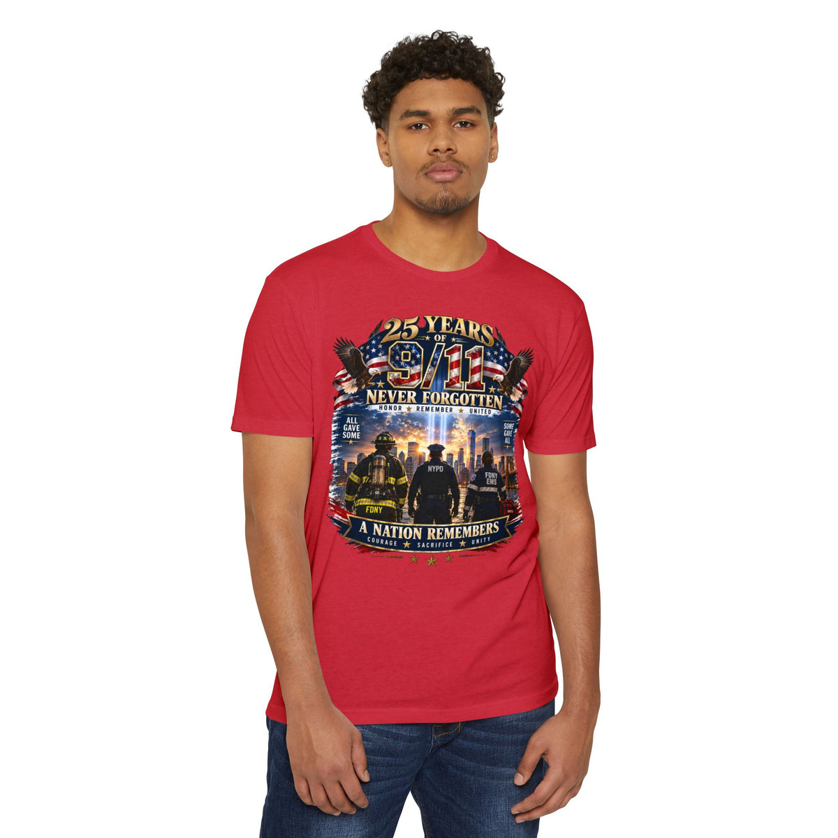9/11 Never Forgotten T-Shirt — 25 Years Tribute Memorial Tee