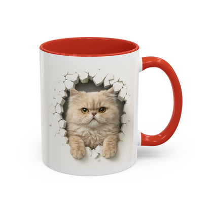 Cat Peeking Accent Coffee Mug — Cute Persian Cat Design (11/15oz)