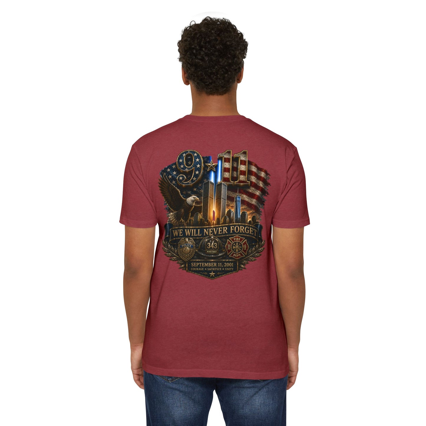 9/11 Memorial T-Shirt — "We Will Never Forget" Patriotic Tribute