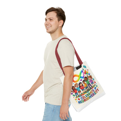 Celebrate Neurodiversity Tote Bag — Rainbow Infinity Symbol & Kids Design