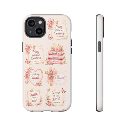 Christian Floral Phone Case — "Pray Without Ceasing" Faith Cross Design