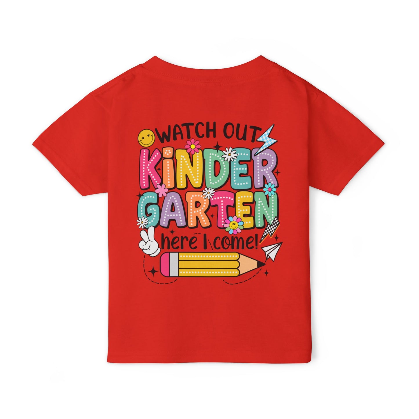 Toddler T-Shirt — "Watch Out Kindergarten Here I Come!" Back-to-School Graphic
