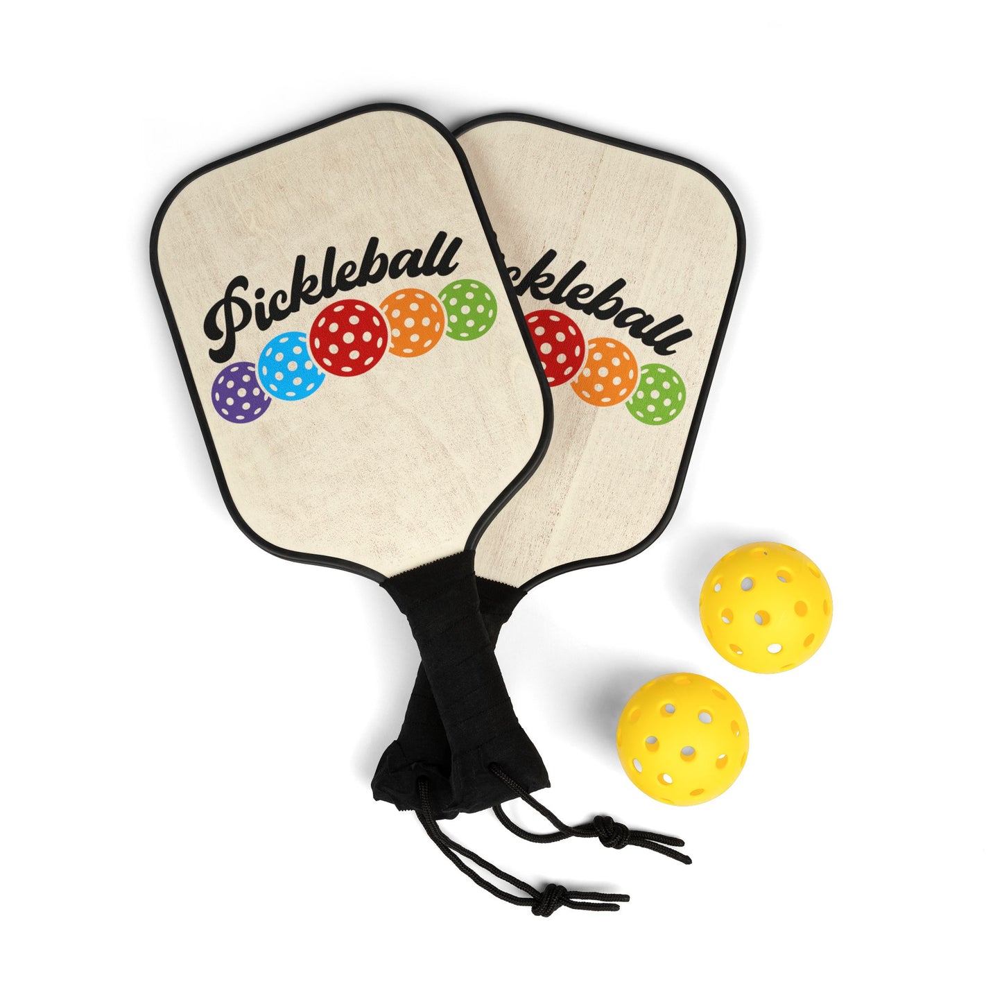 Pickleball Paddle Set — Retro Rainbow Pickleball Design (2 Paddles + Balls)