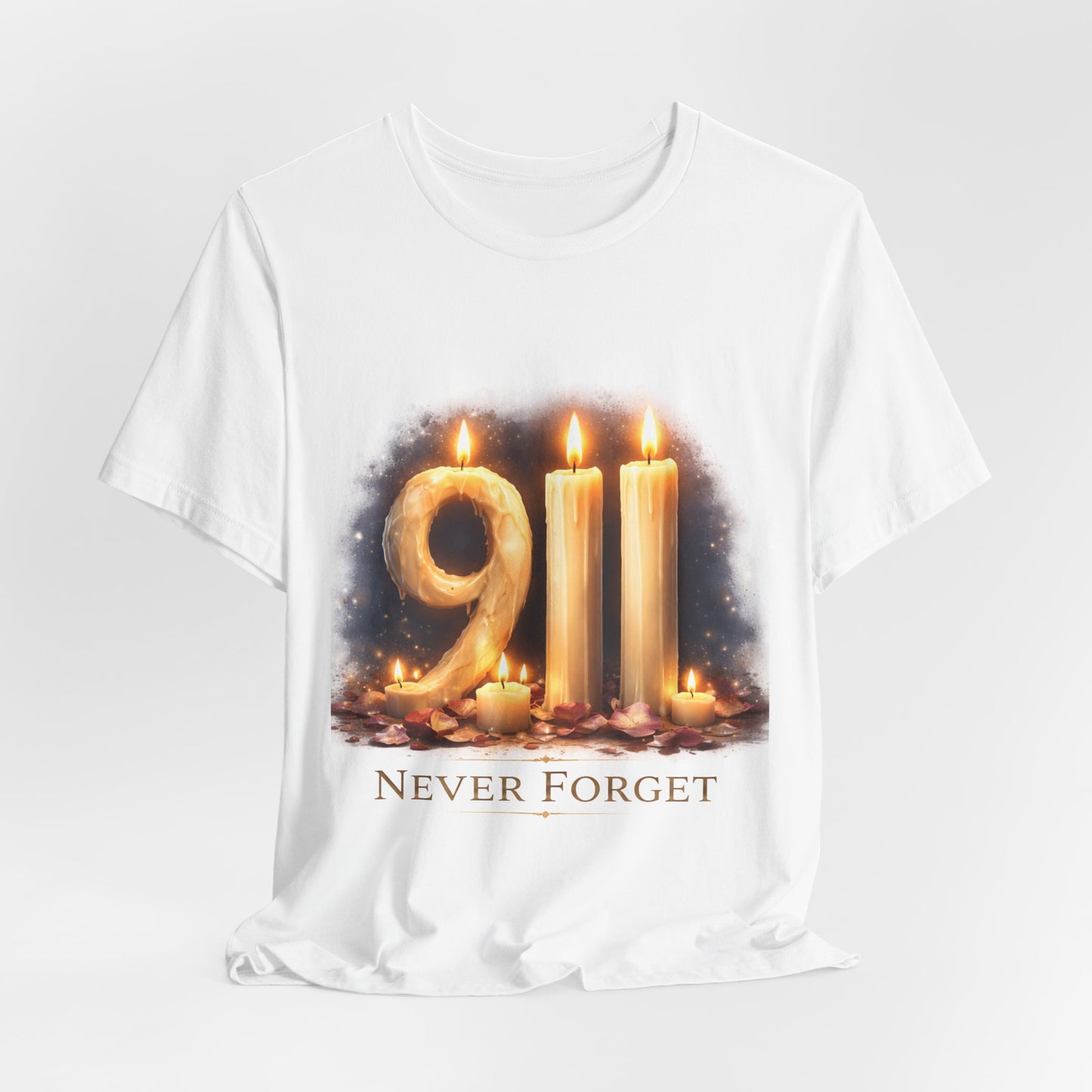 9/11 Never Forget T-Shirt – Memorial Candle Tribute Tee