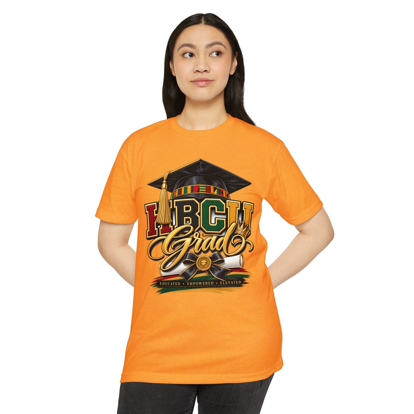 HBCU Grad T-Shirt — Black Graduation Cap & Kente Design