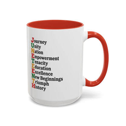 Juneteenth Acronym Accent Coffee Mug – Journey Unity Nation Empowerment (11/15oz)