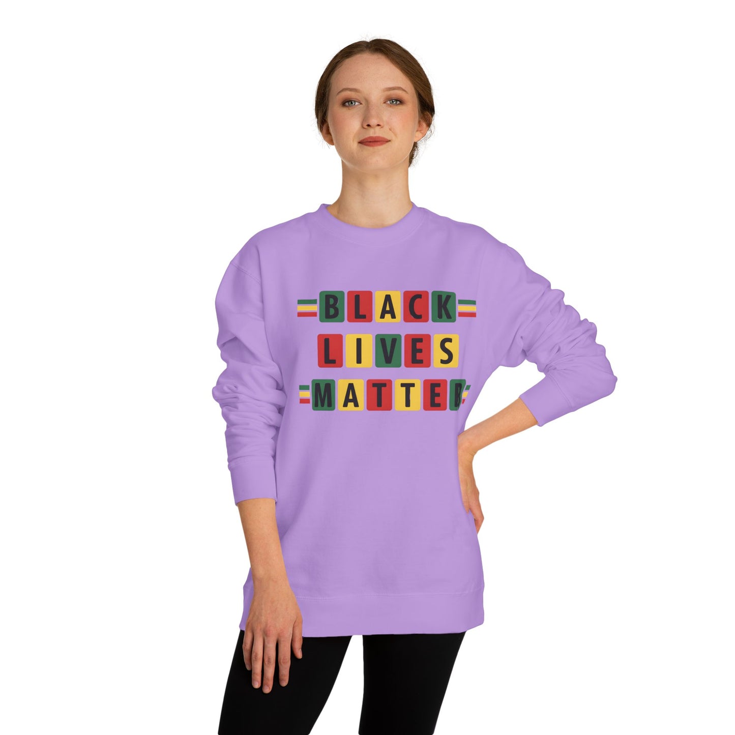 Black Lives Matter Crewneck Sweatshirt — Pan-African Block Letter Design