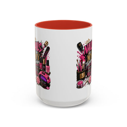 Coffee Mug — "Nails Are My Therapy" Pink Nail Tech Gift