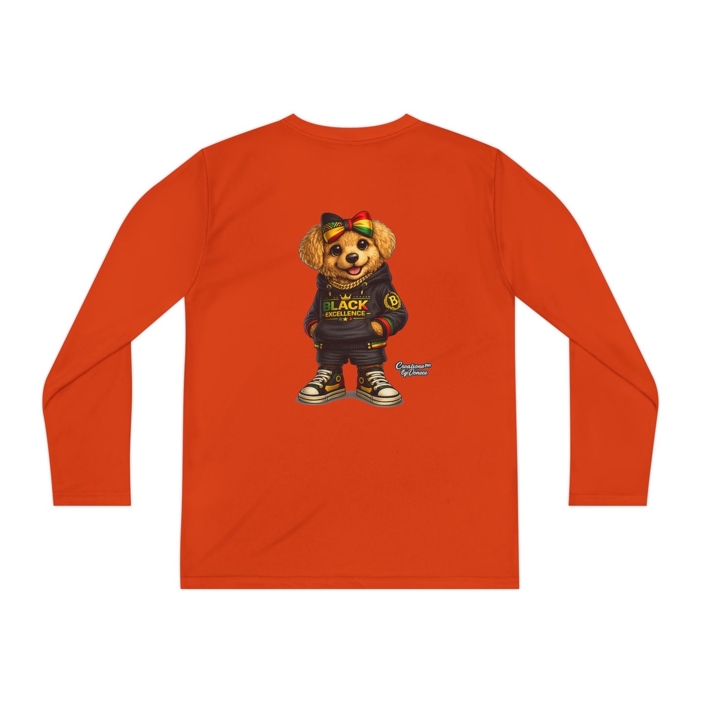 Youth Long Sleeve Tee — Trendy Bear Graphic "Black Excellence"