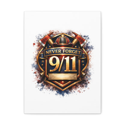 9/11 Never Forget Canvas Print — Firefighter Tribute Stretched Wall Art