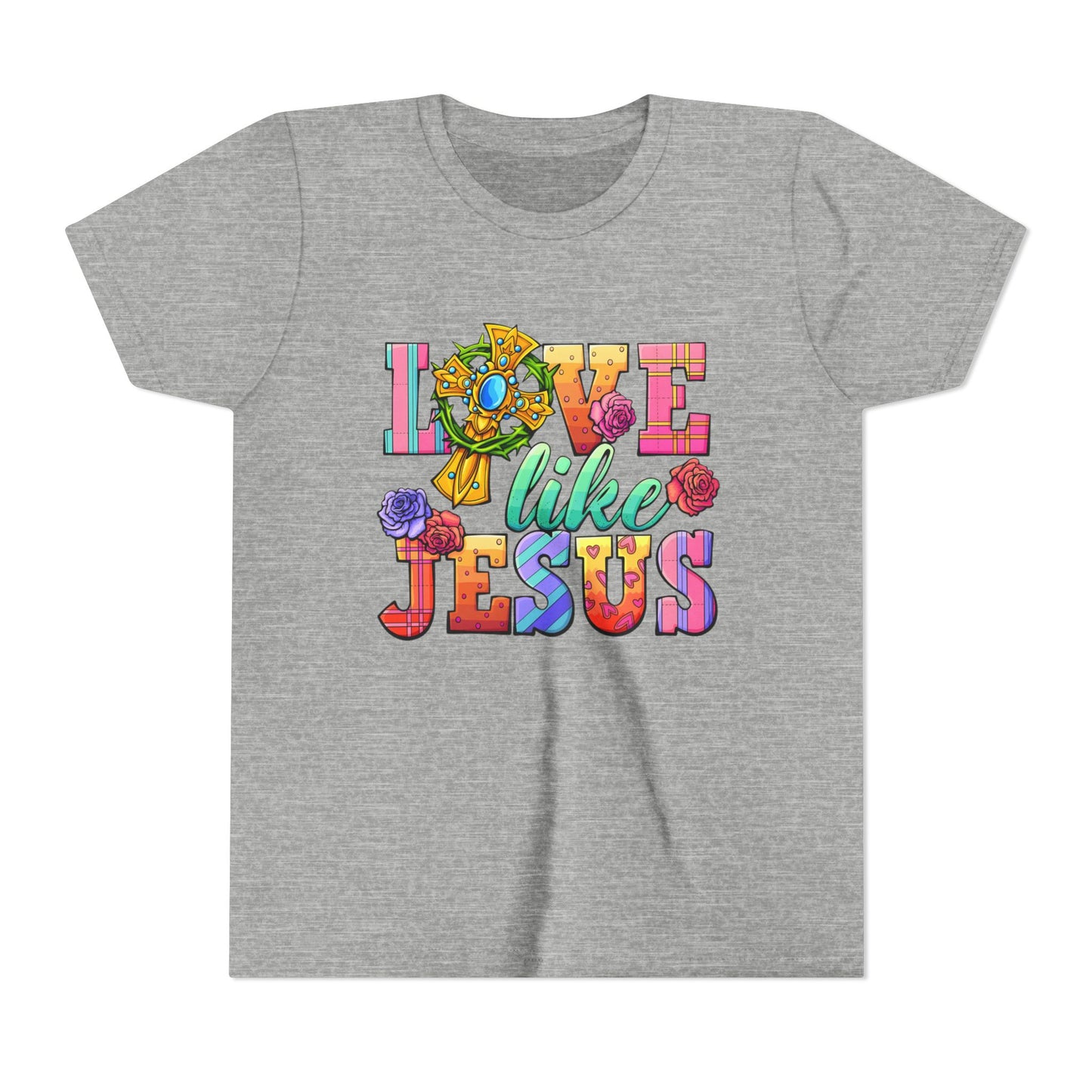 Youth Tee — "Love Like Jesus" Colorful Faith Graphic