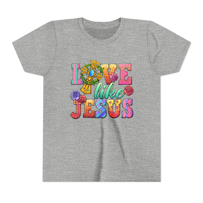 Youth Tee — "Love Like Jesus" Colorful Faith Graphic