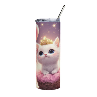 20oz Stainless Steel Tumbler — Cute Princess Kitten with Heart Balloon