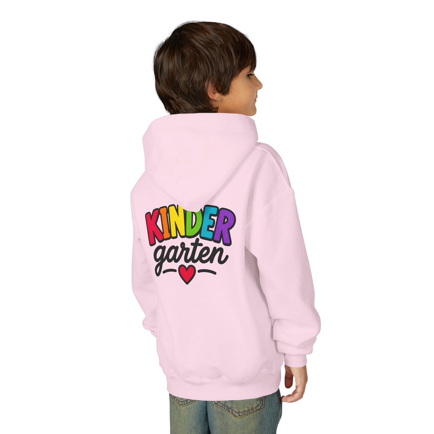 Kindergarten Kids Hoodie — Colorful Heart Graphic Back-to-School Sweatshirt