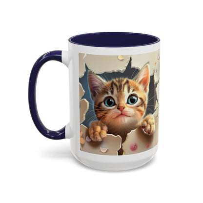 Cute Peekaboo Kitten Accent Coffee Mug — Cat Lover Gift (11/15oz)