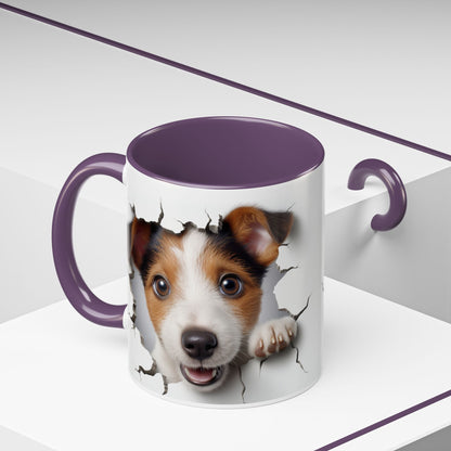 Jack Russell Puppy Peek Accent Coffee Mug – Cute Dog Rupture Design (11/15oz)