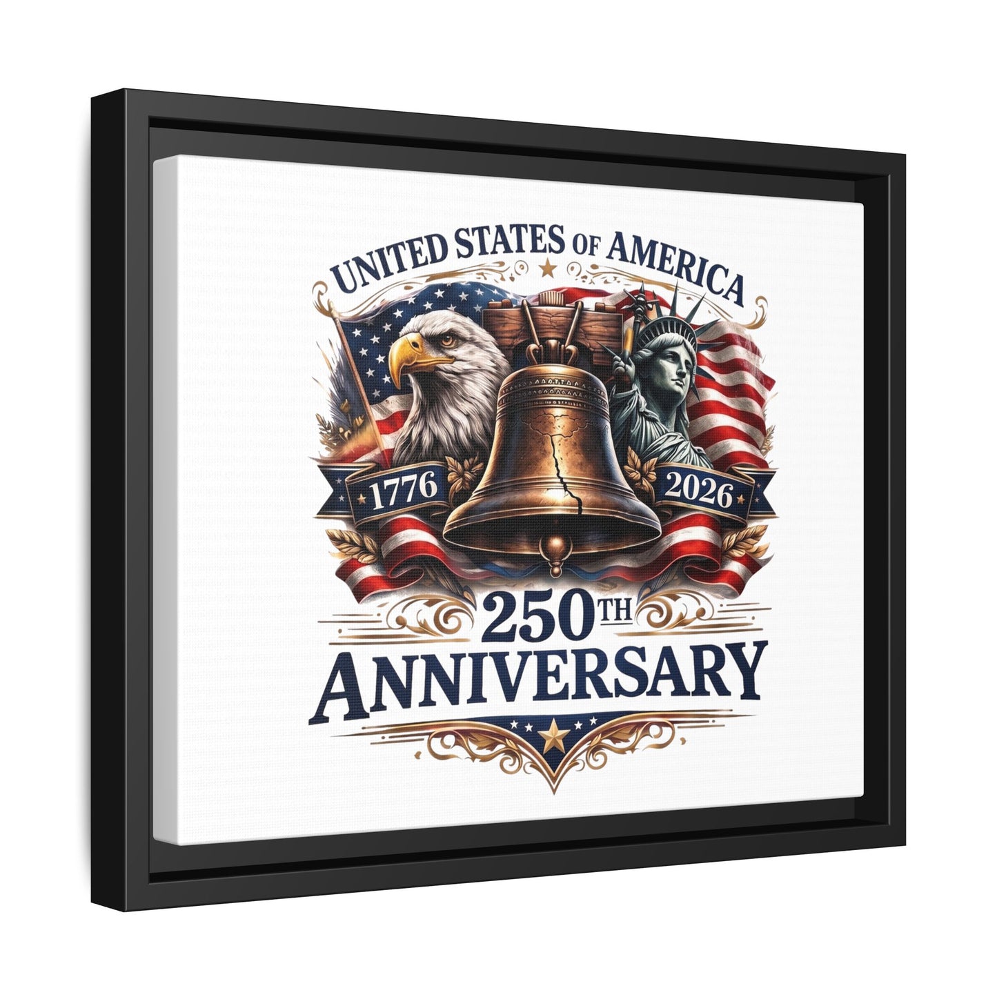 250th Anniversary Framed Canvas - United States of America Patriotic Liberty Bell Print