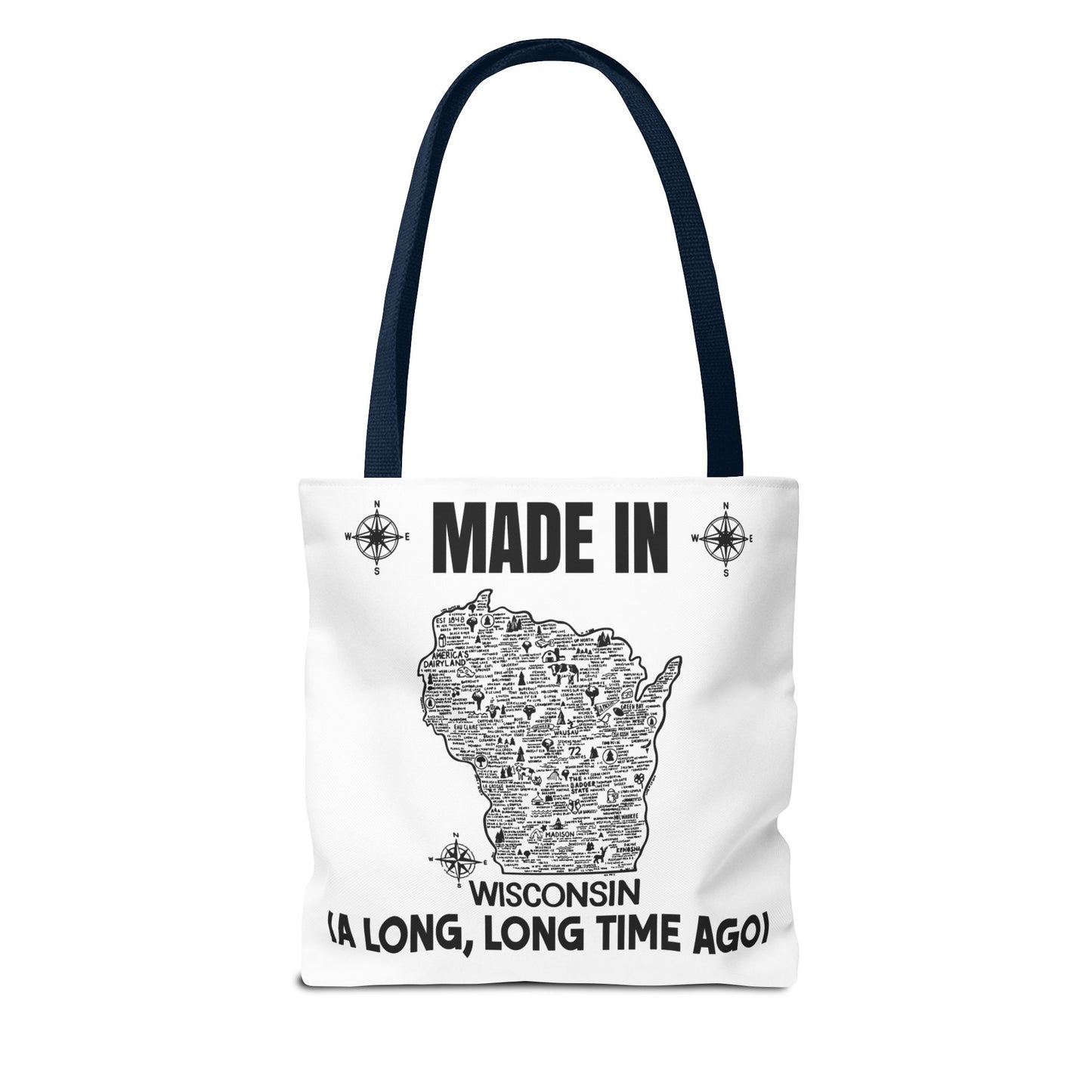 Made in Wisconsin Tote Bag — Vintage Map State Pride Tote ("A Long, Long Time Ago")