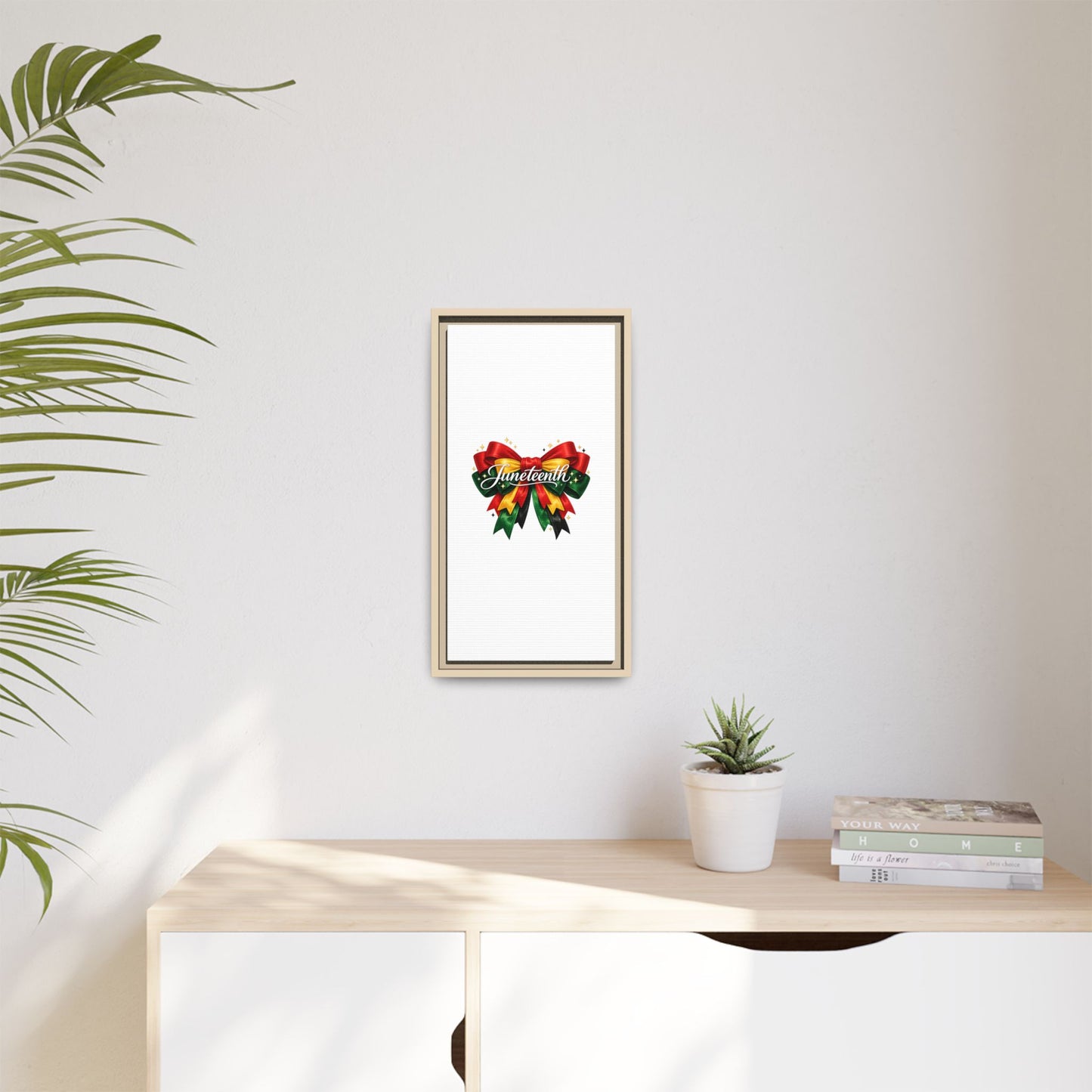 Juneteenth Framed Canvas Print – Festive Red, Green & Gold Ribbon Wall Art