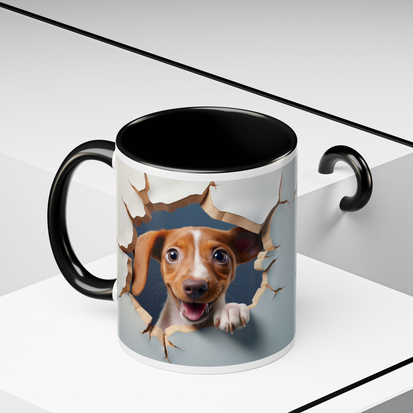 Dachshund Peeking Through Wall Accent Coffee Mug – Cute Dog Lover Gift (11/15oz)