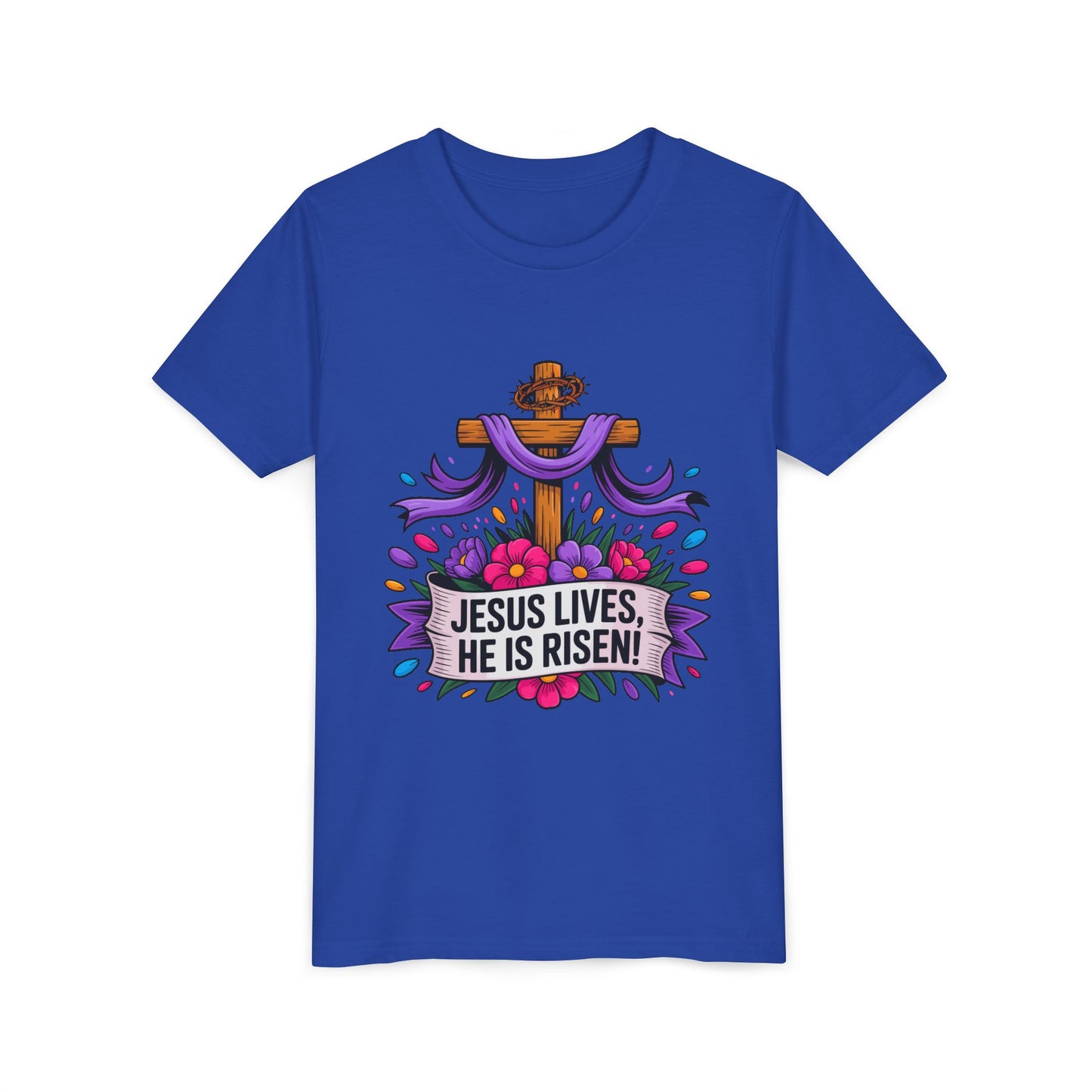 Youth Tee — "Jesus Lives, He Is Risen!" Easter Christian Tee