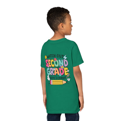Second Grade Kids T‑Shirt – "Watch Out Second Grade Here I Come" Back‑to‑School Tee