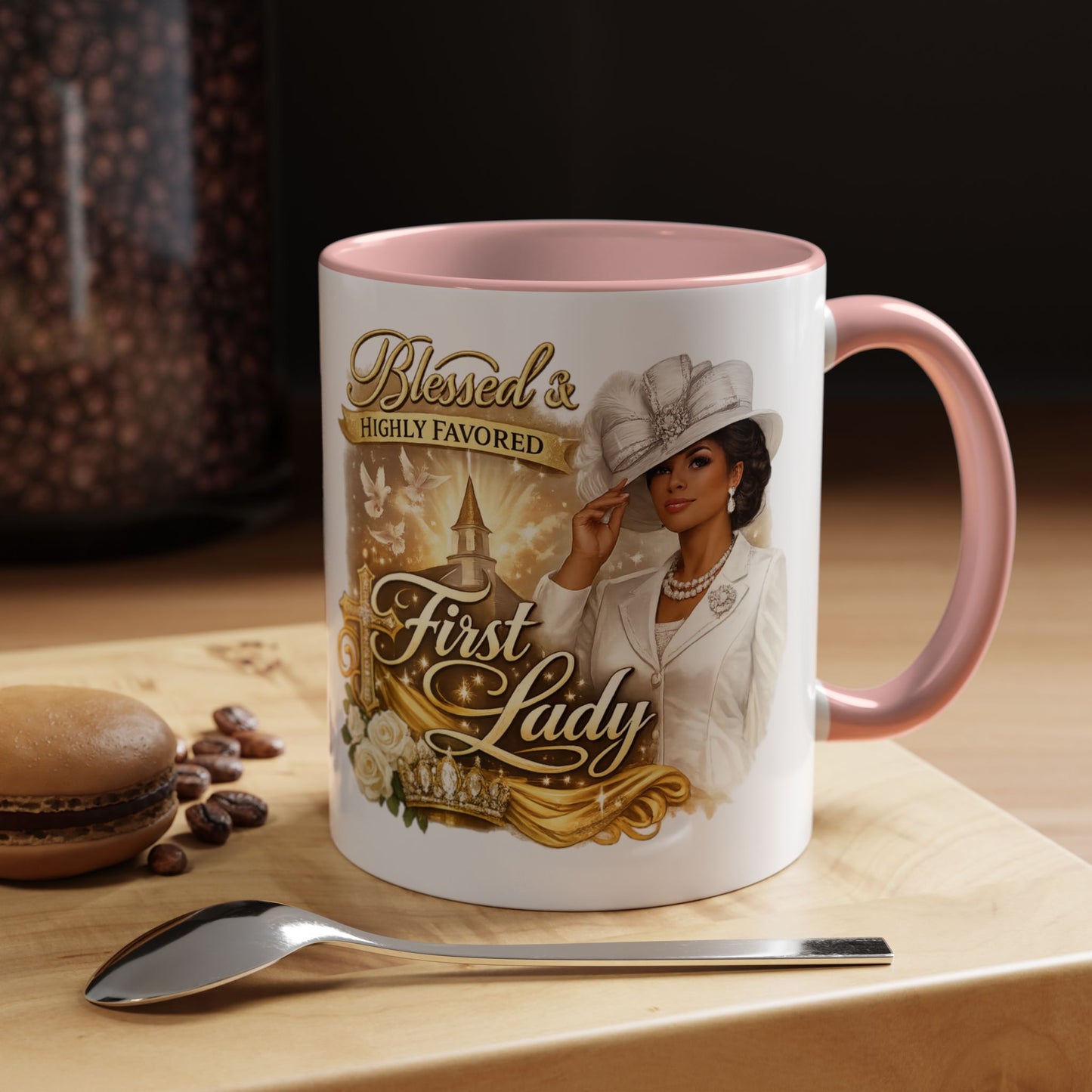 First Lady Inspirational Coffee Mug — "Blessed & Highly Favored" Accent Ceramic Mug
