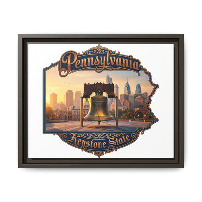 Pennsylvania Keystone State Framed Canvas Wall Art — Liberty Bell & Philadelphia Skyline