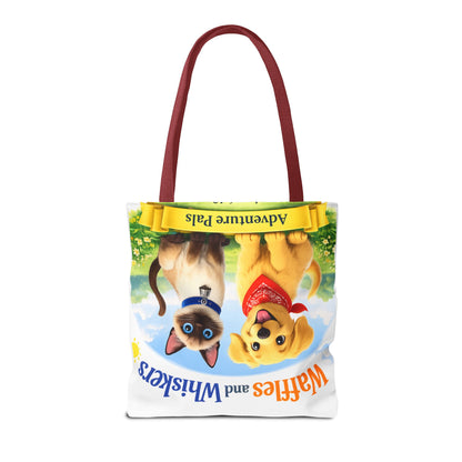 Waffles & Whiskers Adventure Pals Tote Bag — Cute Puppy and Kitten Kids Book Design