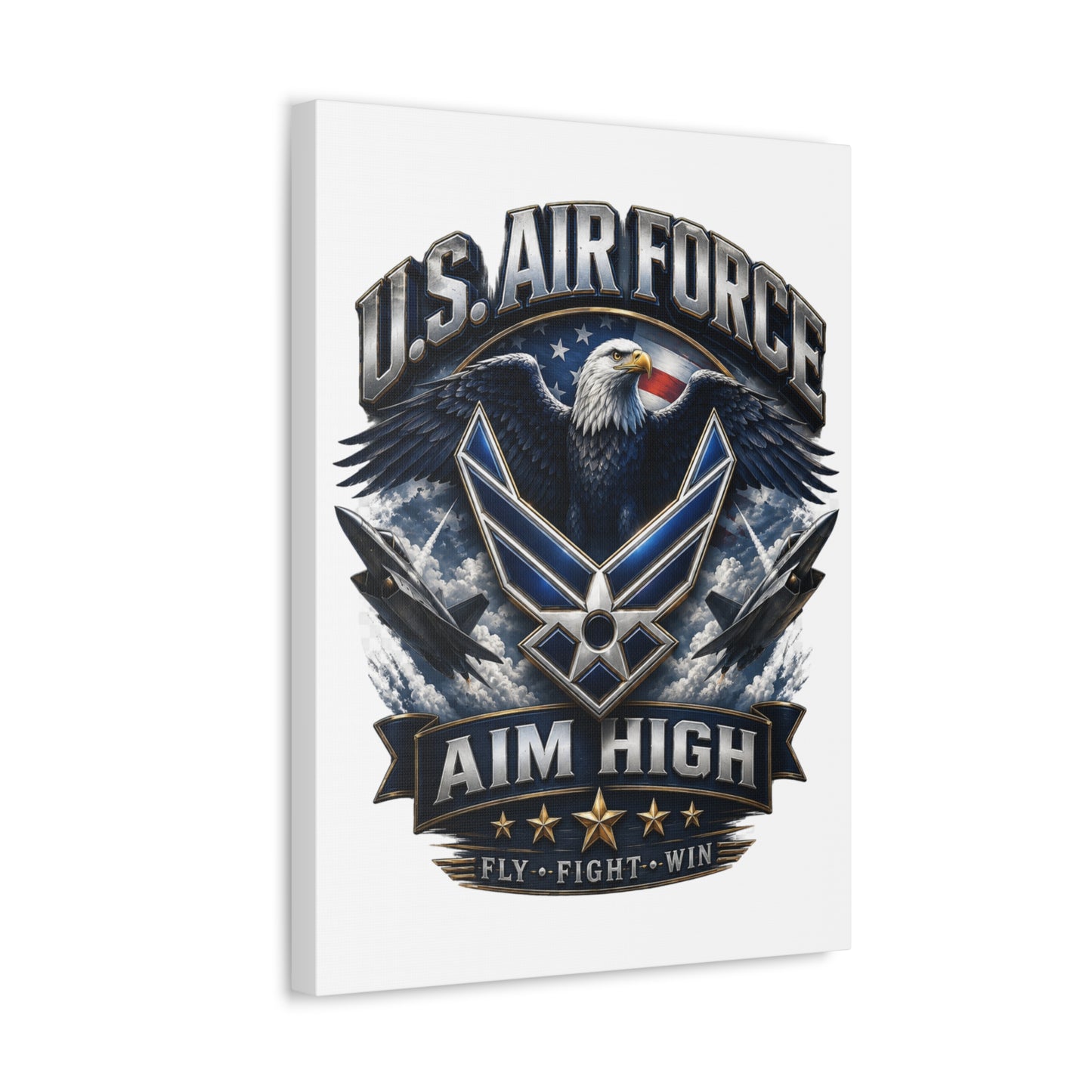 U.S. Air Force Aim High Stretched Canvas – Patriotic Eagle Military Wall Art