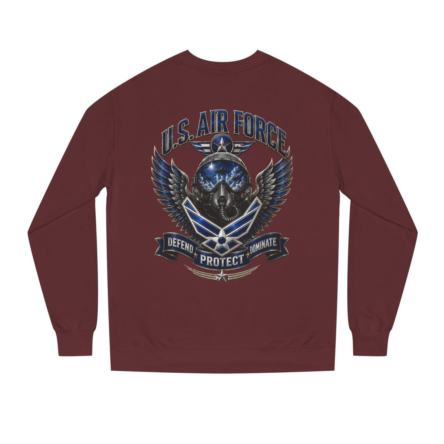 U.S. Air Force Skull Crewneck Sweatshirt — Defend Protect Dominate Tactical Pullover