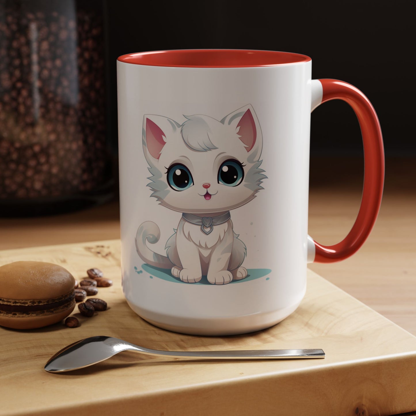Cute White Kitten Accent Coffee Mug – Adorable Cat Cute Cat Lover Gift