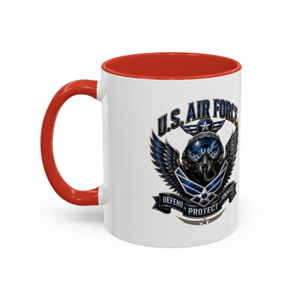 U.S. Air Force Emblem Accent Coffee Mug — Defend Protect Dominate (11/15oz)