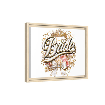 Framed Bride Canvas Wall Art — Elegant Bridal Crown & Floral Wedding Decor