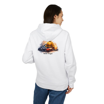 9/11 Never Forget Hoodie — Firefighter Helmet & Flag Tribute