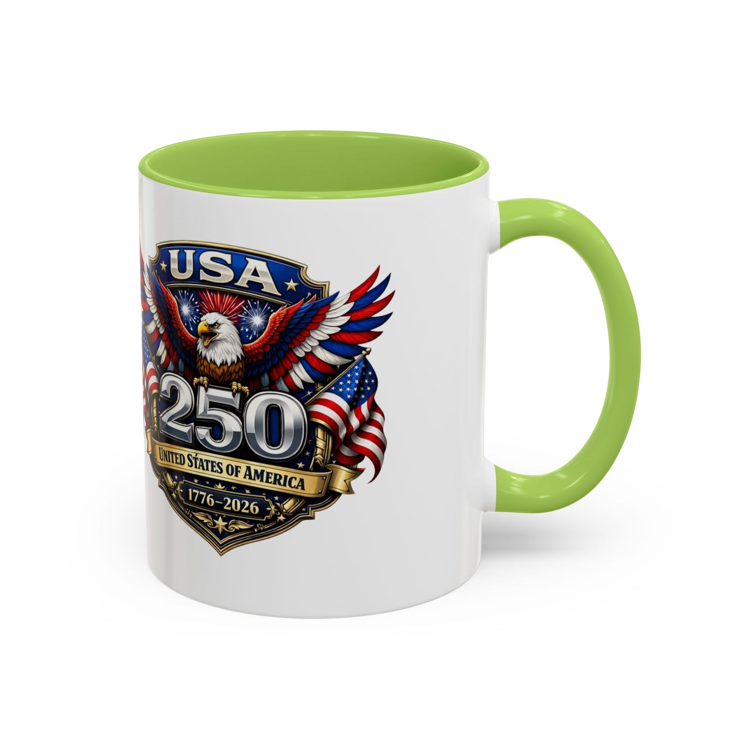 USA 250th Anniversary Accent Coffee Mug – Patriotic Eagle & Flag 1776–2026