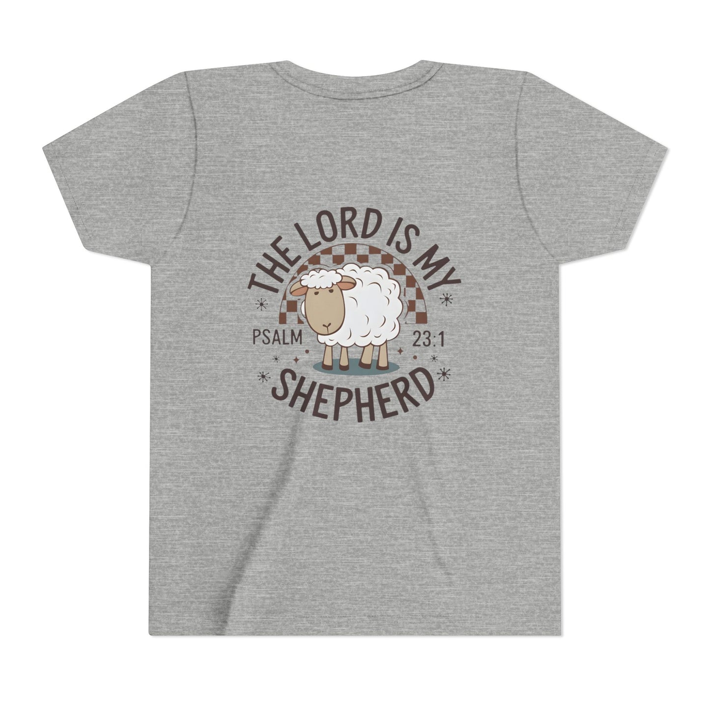 Youth Tee — "The Lord Is My Shepherd" Psalm 23:1 Christian Kids T‑Shirt (Sheep Design)