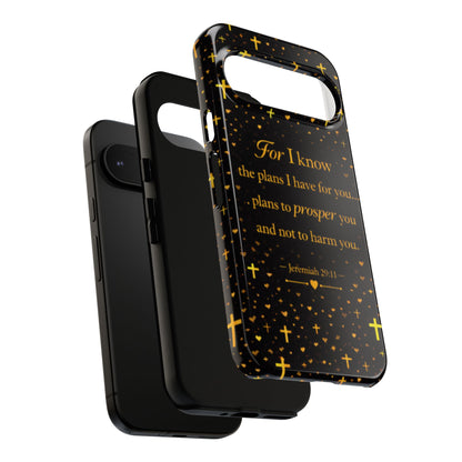 Phone Case — "For I Know" Jeremiah 29:11 Gold Cross Christian Tough Case