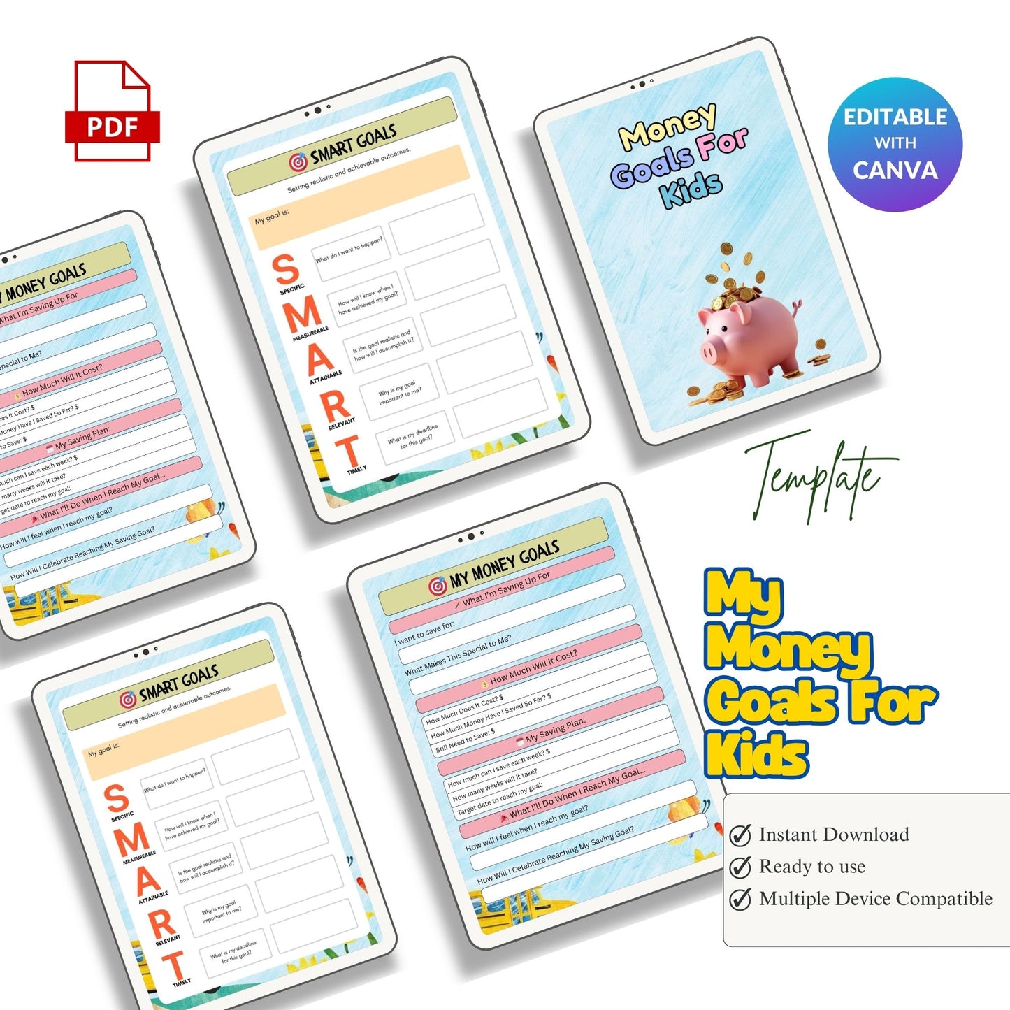 My Money Goals for Kids Printable | Savings Goal Planner & Financial Tracker for Children