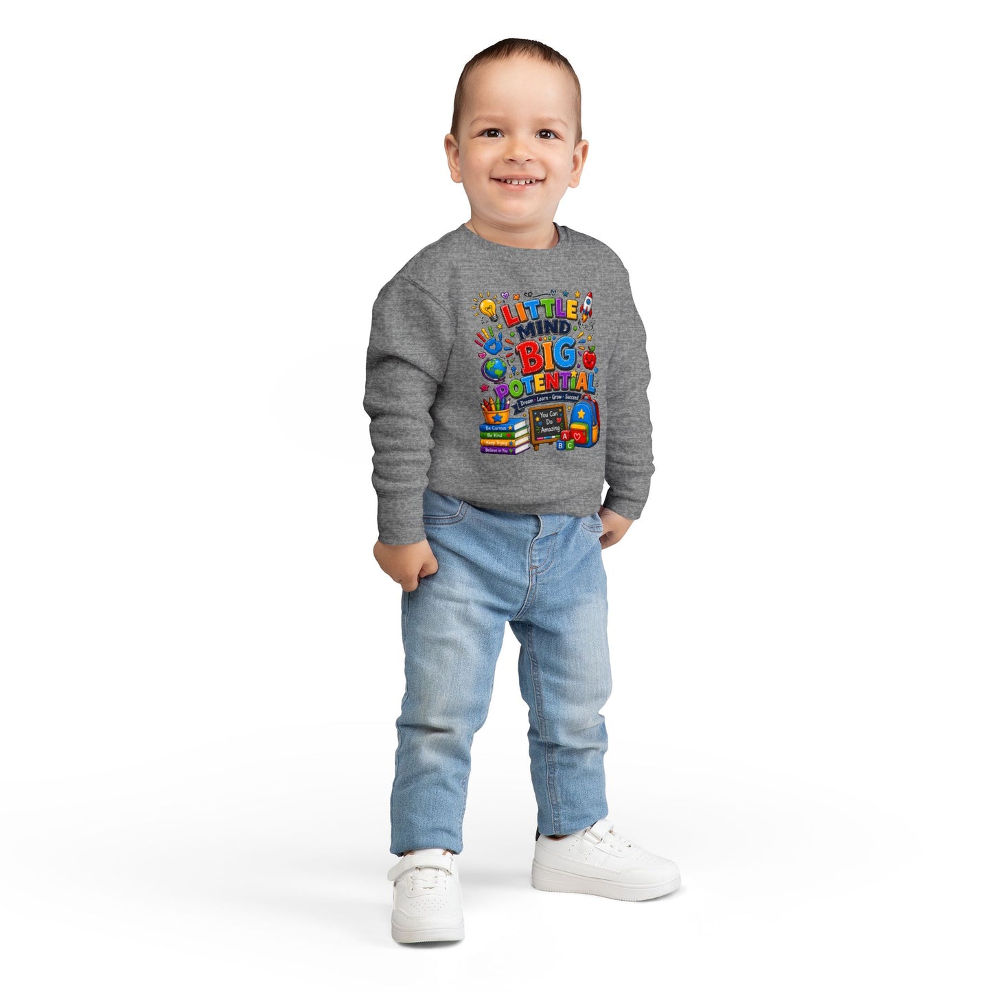 Toddler Sweatshirt — "Little Mind Big Potential" Back-to-School Kids Crewneck