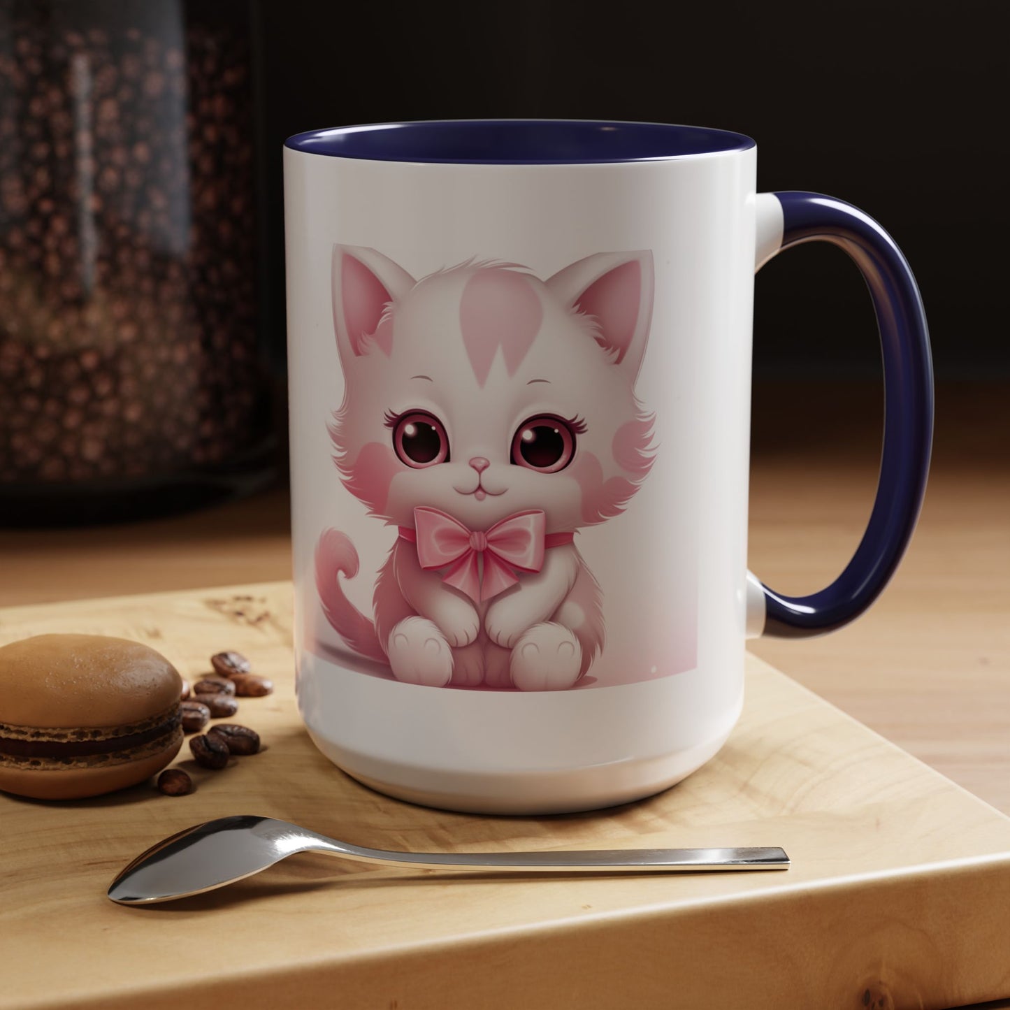 Cute Pink Kitty Accent Coffee Mug — Adorable Cat Design, Gift for Cat Lovers
