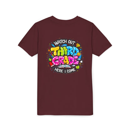 Third Grade Kids T‑Shirt — "Watch Out Third Grade Here I Come" Back-to-School Tee
