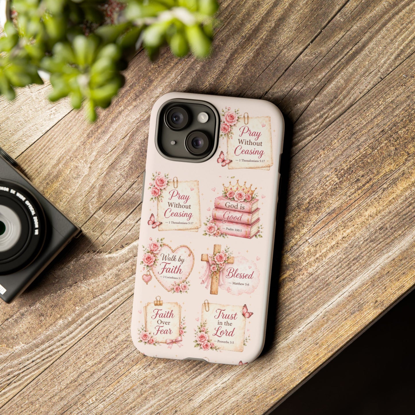 Christian Floral Phone Case — "Pray Without Ceasing" Faith Cross Design