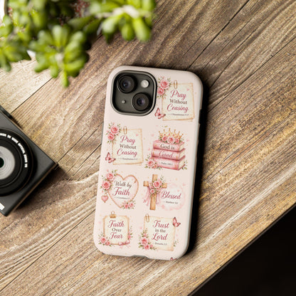 Christian Floral Phone Case — "Pray Without Ceasing" Faith Cross Design
