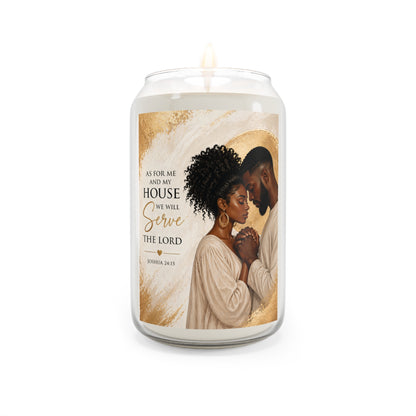 Scented Soy Candle — "As for Me and My House We Will Serve the Lord" Inspirational Family Prayer Design (13.75 oz)