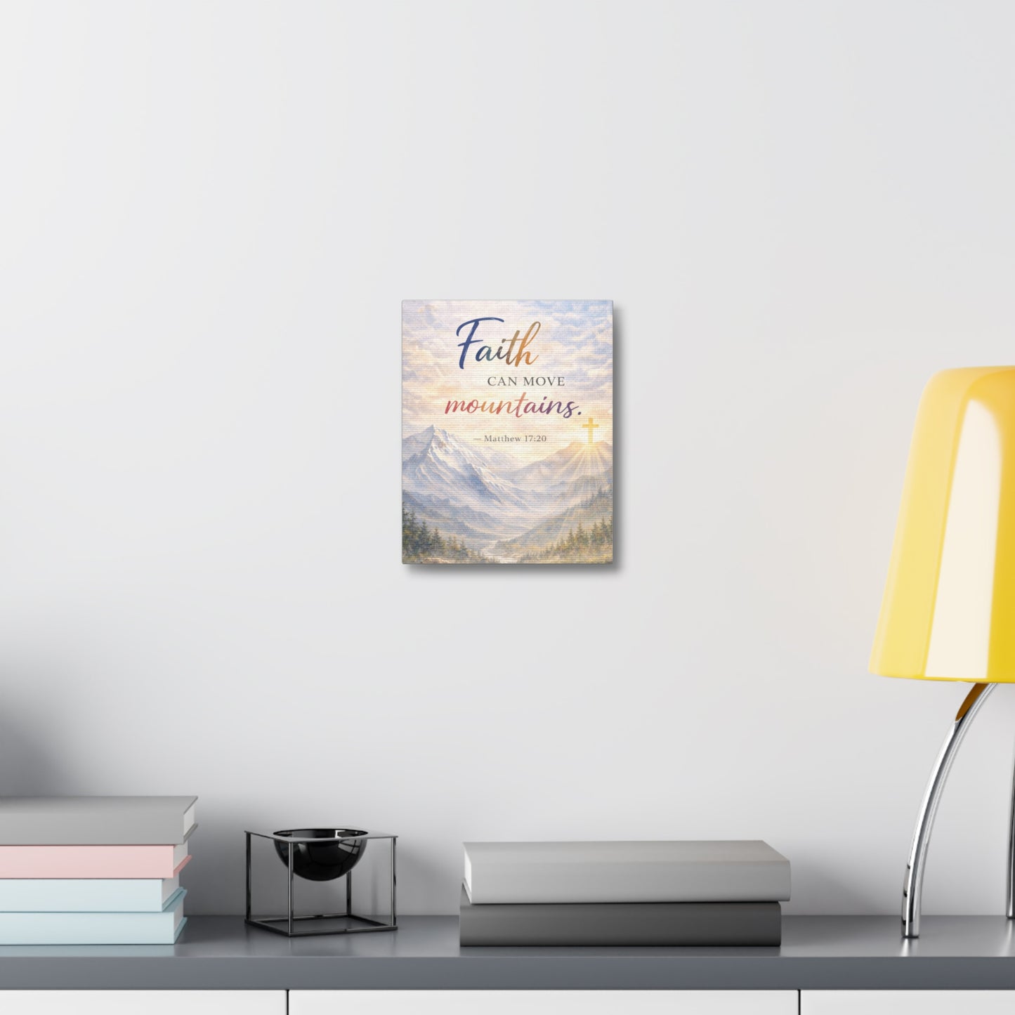 Faith Can Move Mountains Stretched Canvas – Matthew 17:20 Inspirational Wall Art
