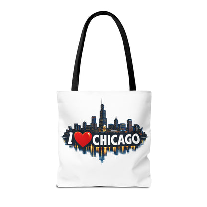 I  Chicago Skyline Tote Bag — Cityscape Reversible All-Over Print Tote