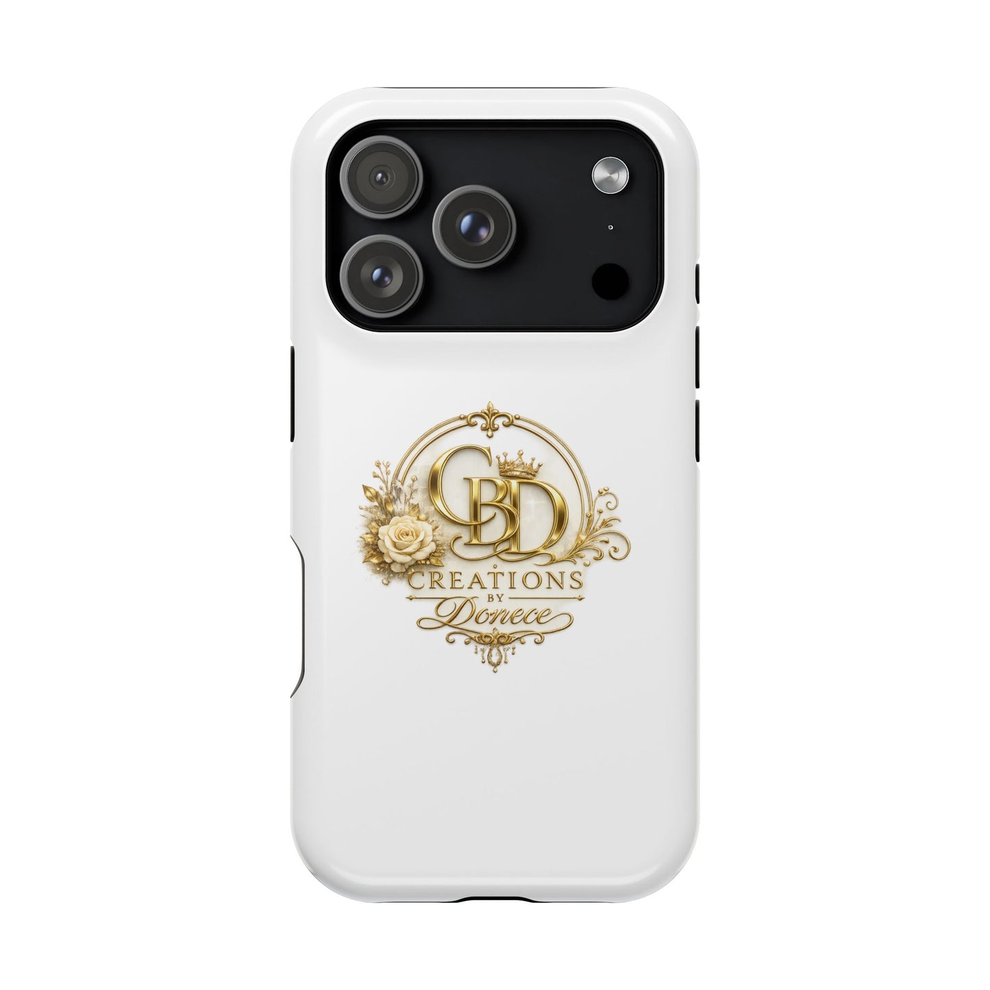 Magnetic Impact-Resistant Phone Case — Gold Floral Crest Logo