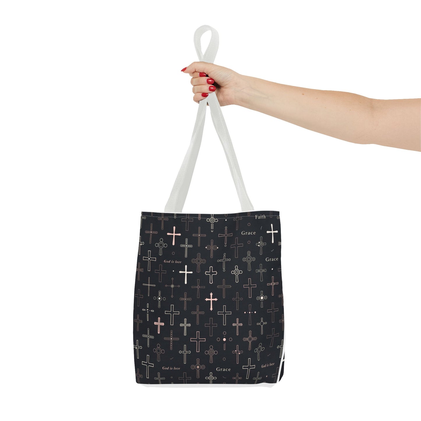 Cross Pattern Tote Bag — Faith & Grace Religious All-Over Print Tote