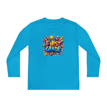 First Grade Youth Long Sleeve Tee — Colorful Back-to-School Shirt